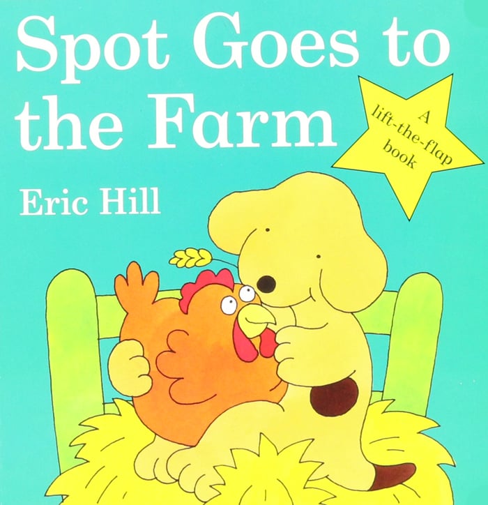 histoire d'animaux pour enfants - histoire d'animaux pour enfants - L'image montre un chien jaune avec une tache brune assis sur du foin sur une chaise verte tenant une poule brune d'Amazonie.